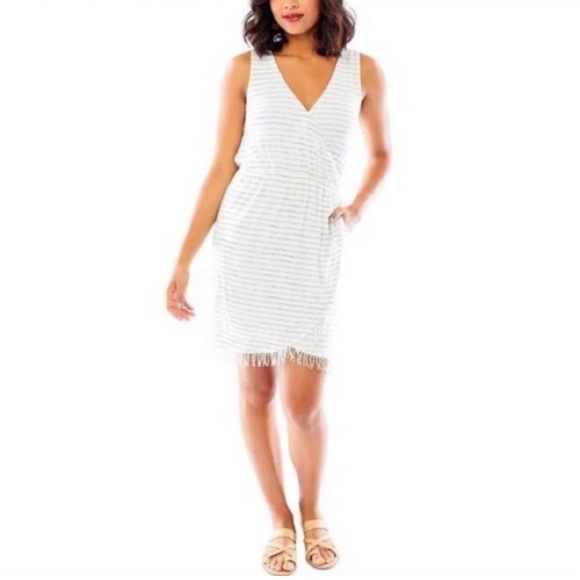 Carve Designs Kendall Fringe White Water Stripe Dress XS - Picture 4 of 7